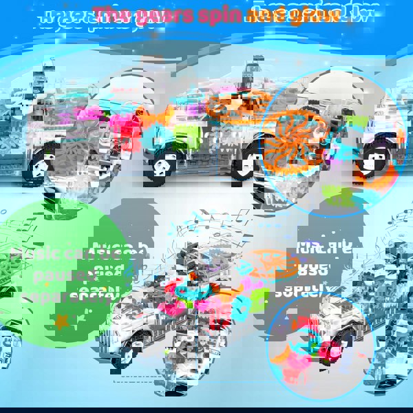 deAO Toys Electric Transparent Police Gear Car Toy Rotating Car - Flashing Lights Siren Sounds, Automatic Obstacle Avoidance