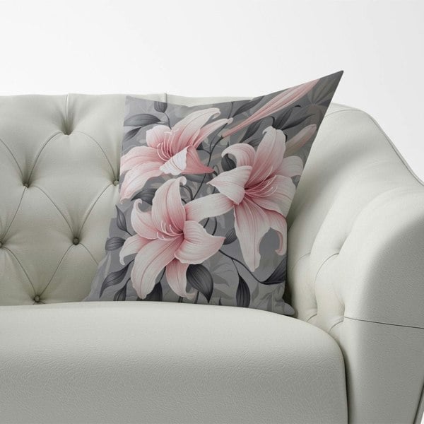 Warren Reed Pink Lilies On Grey Cushions