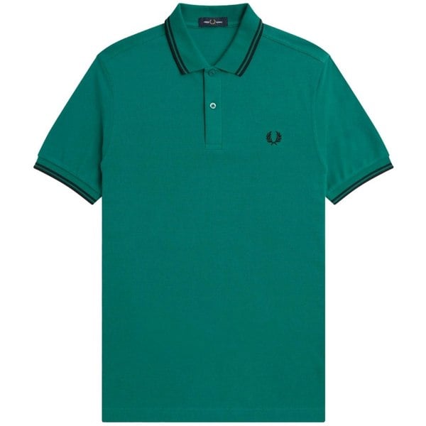 Fred Perry Black Twin Tipped Collar Mint Green Polo Shirt XS