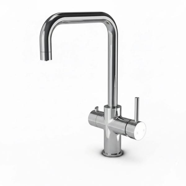 Chrome boiling hot water tap on a white background