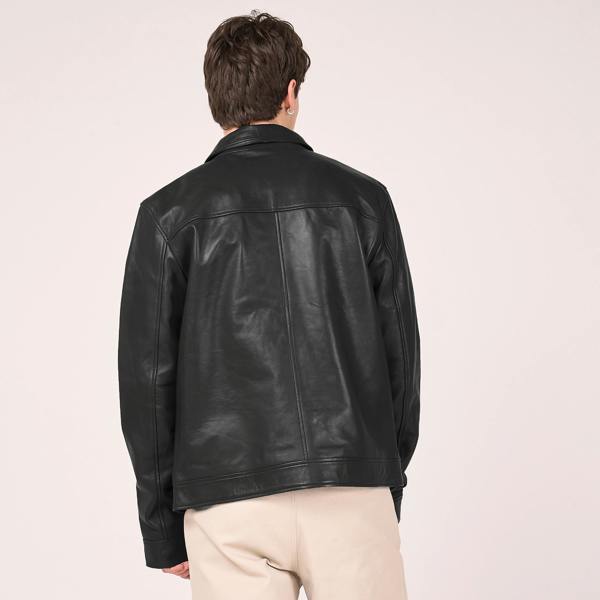 Barneys Originals Men's Real Leather Patch Pocket Harrington
