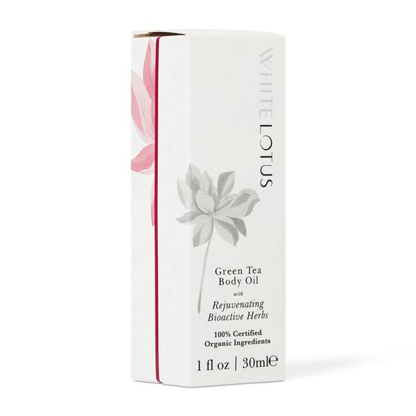White Lotus Beauty Organic Green Tea Body Oil with Rejuvenating Adaptogenic Herbs 50mL