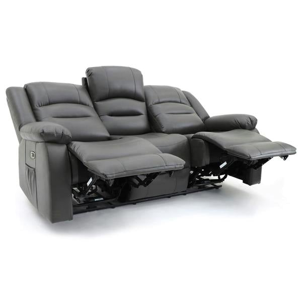 Furnishings For Less Arlo Leather Like 3 Seater Electric Reclining Sofa With USB + Drinks Tray