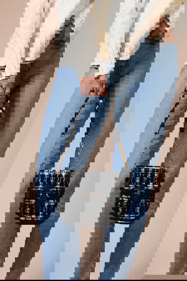 SVNX Knit Check Shoulder Bag in Black White