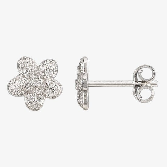 T. H. Baker Silver Cubic Zirconia Textured Flower Pendant and Earring Set E610851+E610851-P