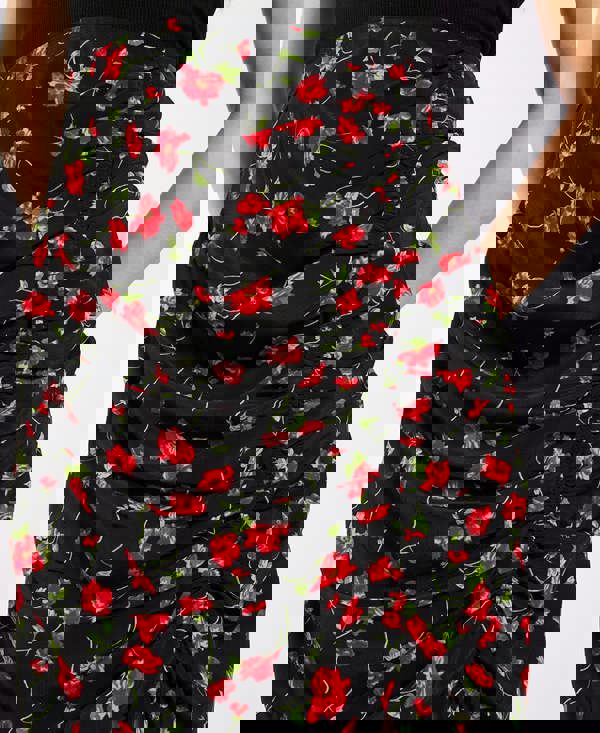 Black Floral Ruche Side Midi Skirt details