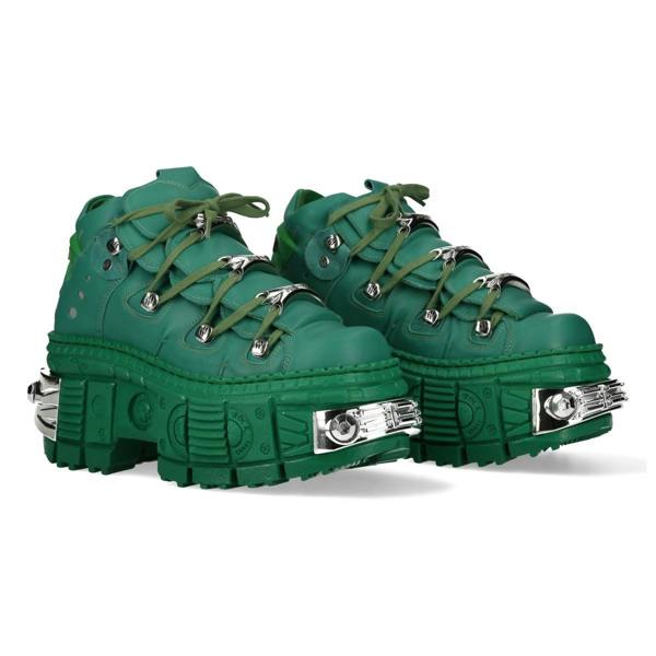 New Rock M-106WALL-C29 Metallic Green Leather Gothic Ankle Boots