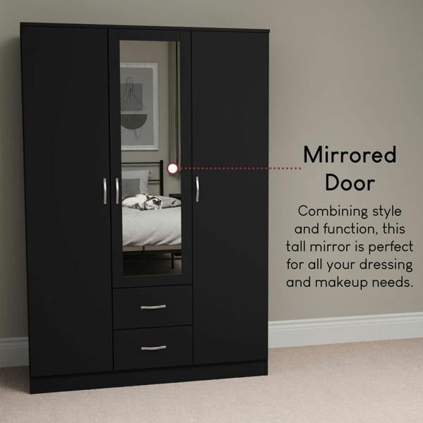 Vida Designs Riano 3 Door 2 Drawer Mirrored Wardrobe