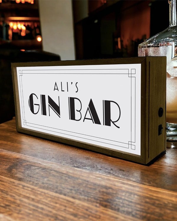 Personalised Light Box Sign for Home Gin Bar, Man Cave or She Shed