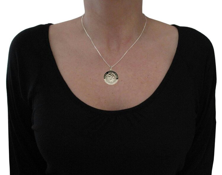 Christopher James of London Sterling Silver 24mm 3D St Christopher Pendant With Optional Engraving and Chain