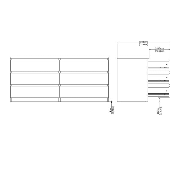 Furniture To Go Naia Wide Chest of 6 Drawers (3+3) in Concrete and White High Gloss