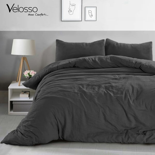 Velosso Modern Bedroom Calming Decor Duvet Cover & Pillowcase Set with Microfibre Finish and Button Enclosure