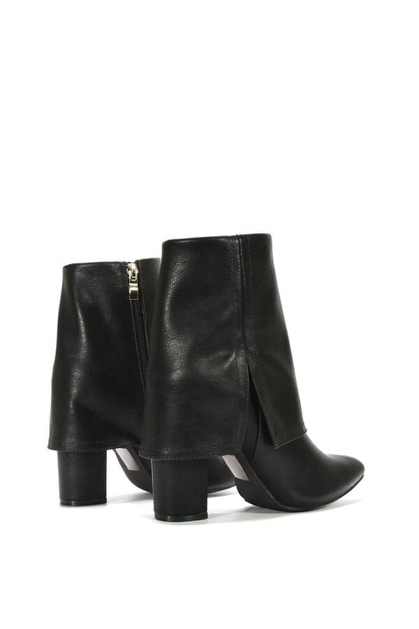 XY LONDON Fold Over Ankle Boots Layered Point Toe Block Heel Booties