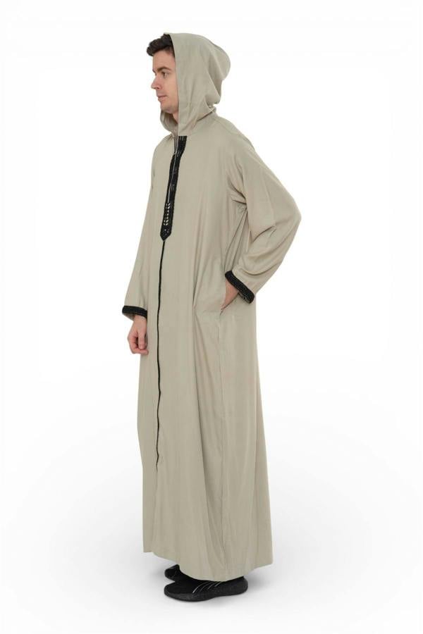 Infinity Leather Men's Hooded Moroccan Embroidery Djellaba Islamic Jubba Robe Eid Ramadan Thobe