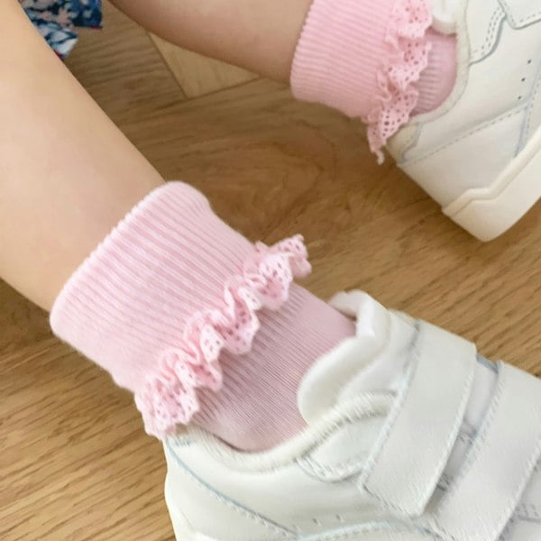 Little Sock Co. Frilly Non-Slip Stay-on Baby and Toddler Socks - 5 Pack in Oat, Orchid and Pink Lemonade