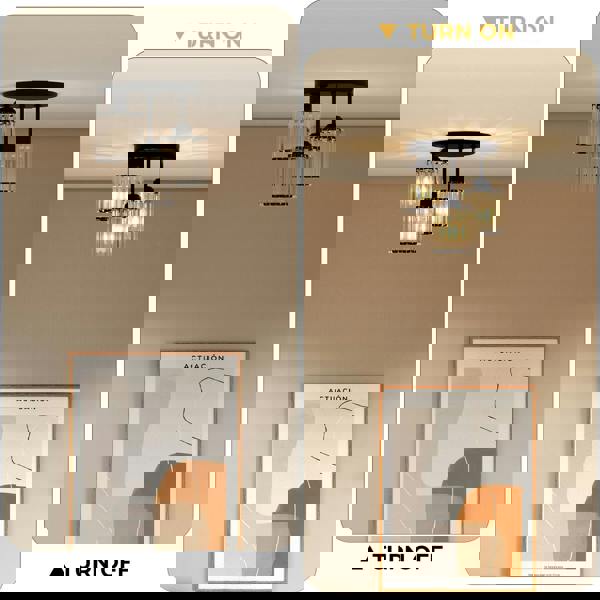 Emitto Crystal Ceiling Light 3 Light E27 Chandelier Semi Flush Mount Lamp Black