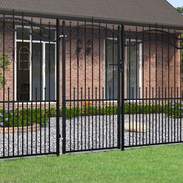 Berkfield Fence Gate with Spear Top Black 103x225 cm Powder-coated Steel