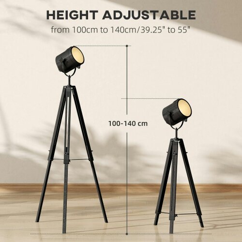 Wyld Haus Suta Wood And Metal Black Tripod Searchlight Floor Lamp Adjustable Head