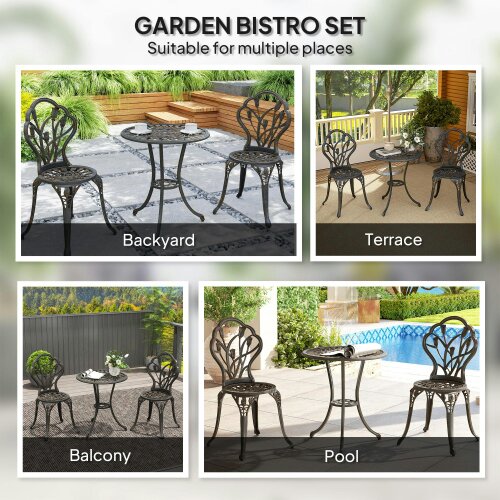 Wyld Haus Fafire Aluminium Bronze Tone 3 Piece Patio Bistro Set With Umbrella Hole Table And Chairs