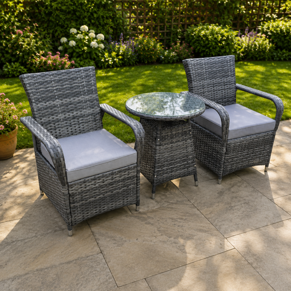 Fimous Rattan Garden Furniture Dining Set Table And Chairs Wicker Patio Outdoor 2 chairs plus small round table