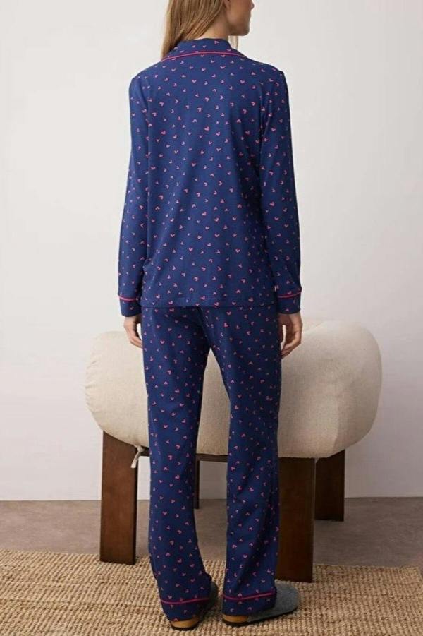 WOVCOR 2-Piece Cotton Heart Print Knit Pajama Set