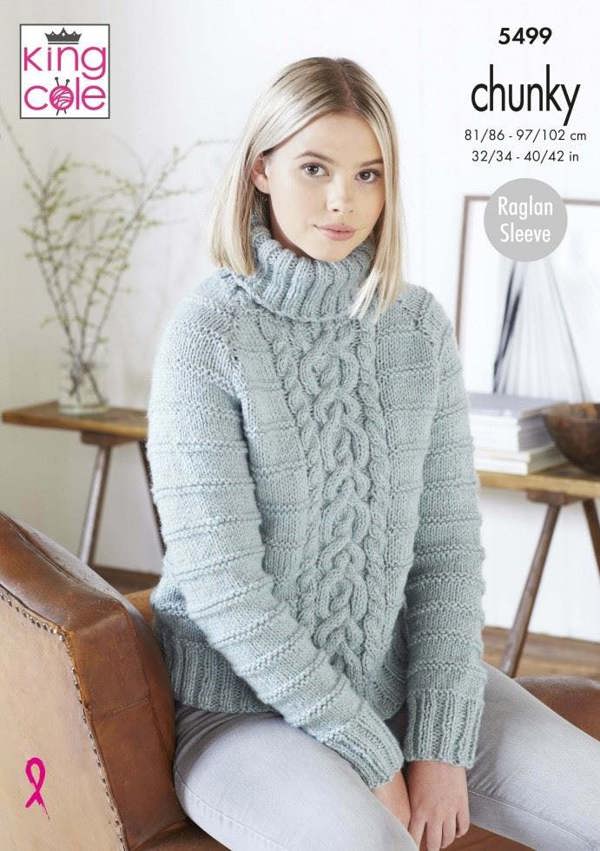King Cole Big Value Poplar Chunky Knitting Pattern 5499, Sweaters for Men, Women, 32 - 40 Inches & 42 - 52 Inches