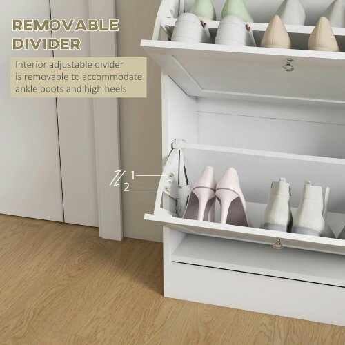 Wyld Haus Lori Wooden White Natural Top Shoe Cabinet With 2 Flip Drawers
