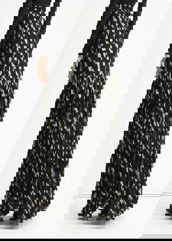 Gini London Black Clipped Jacquard Tiered Maxi Skirt