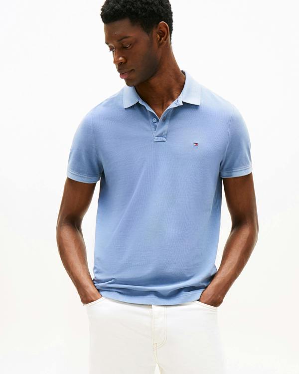 Tommy Hilfiger Garment Dyed Regular Fit Mens Polo - Brisk Blue | CHO | Designer Mens Short Sleeve Polo Shirts