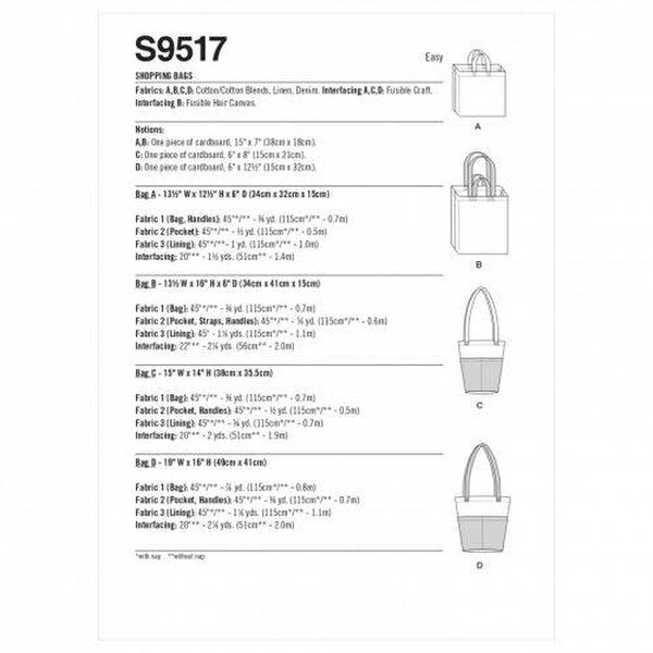 Simplicity Sewing Pattern 9517, Bags OS (One Size Only) - Easy