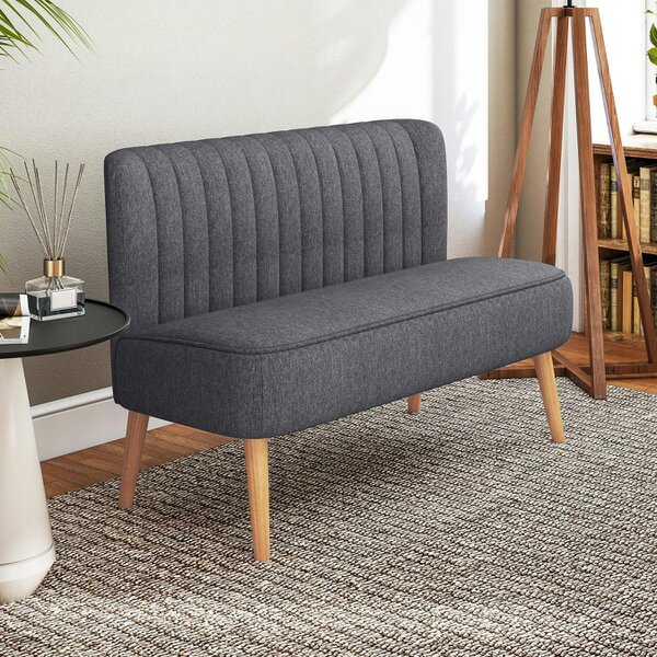 Wyld Haus Kecoba Dark Grey Fabric Compact 2 Seater Sofa With Padded Seat And Wooden Legs
