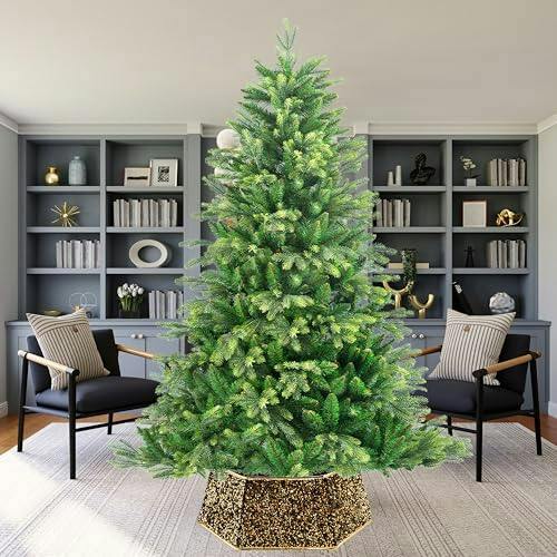 26.8 Inch Foldable Hexagon Christmas Tree Collar with Sequin Finish for Festive Tree Displays image 5