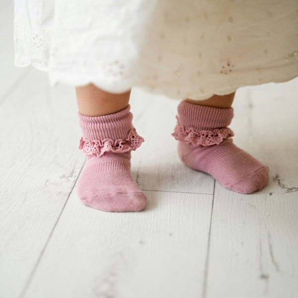 Little Sock Co. Frilly Non-Slip Stay-on Baby and Toddler Socks - 5 Pack in Oat, Orchid and Pink Lemonade