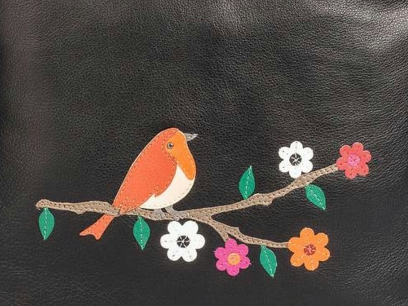 Mala Leather Robin Appliqué Crossbody Bag – Soft Nappa Leather with Adjustable Strap