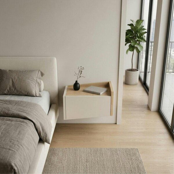 Decortie Diago Right Hand Wall Mounted Bedside Table 1 Drawer 40 x 25 x 22 cm