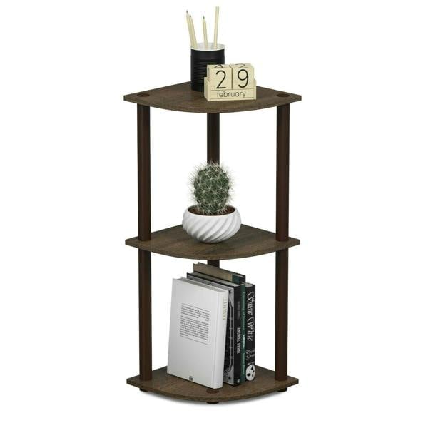 WALPLUS Elegant Turn-N-Tube 3-Tier Corner Display Rack Multipurpose Shelving Unit, Walnut/Brown for Study Room