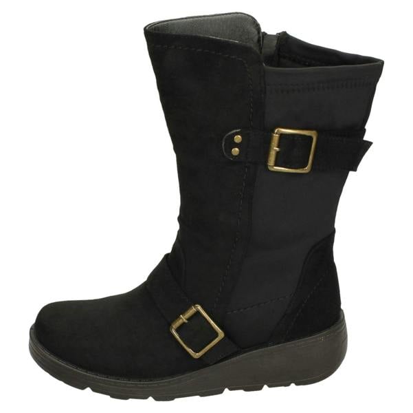 Spot On Ladies Spot On Buckle Detail Wide Fit Mid-Calf Boots F4452
