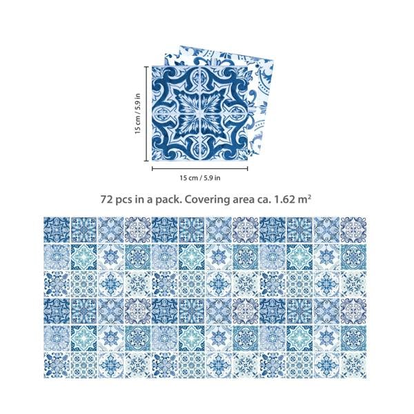 WT1587 - Blue Turkish Mediterranean Wall Tiles Sticker Set - 15 x 15 cm (6 x 6 in) - 24 pcs