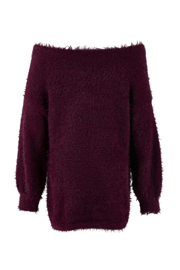 WOVCOR Furry Turn-Down Collar Knit Sweater