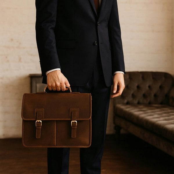 Ashwood Triple Gusset Heavy Duty Real Leather Briefcase: Gareth