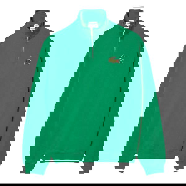 Lacoste Unisex Adult Accent Badge Zip Neck Loose Fit Sweatshirt - Green - 