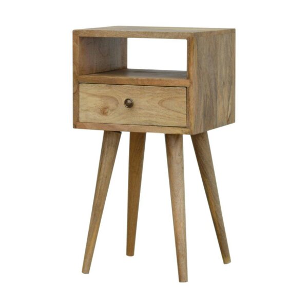 Wyld Haus Parma Mini Oak Mango Wood Bedside Table with Drawer and Open Shelf