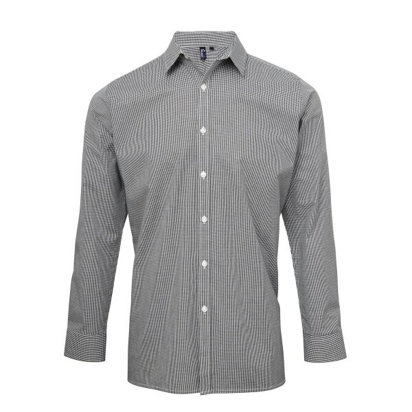 Premier Mens Gingham Long-Sleeved Shirt - Black/White