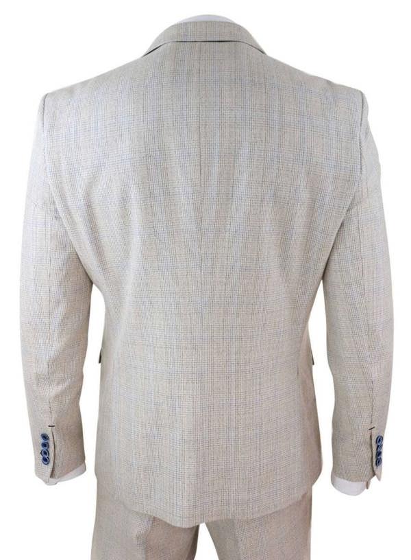 House of Cavani Mens 3 Piece Cream Check Tweed Herringbone Vintage Classic Suit