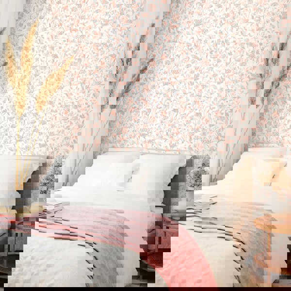 Hoopla Walls Floral Toile - Soft Coral 10m Wallpaper