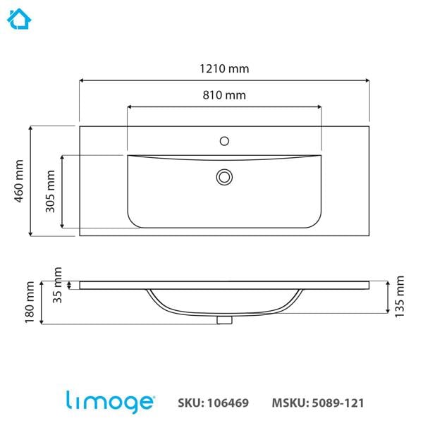 5089 ceramic 121cm thin edge inset basin with dipped bowl
