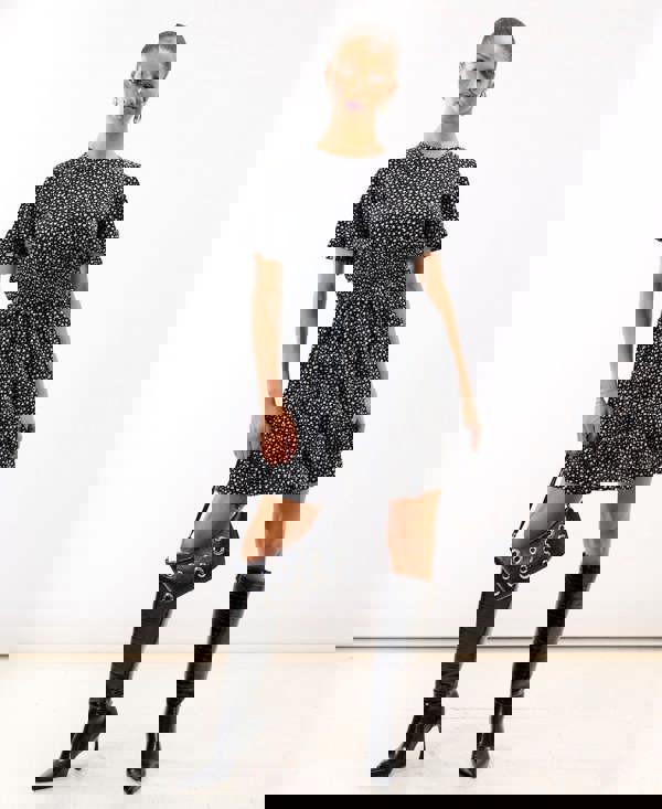 Mono Heart Shirred Waist Mini Dress