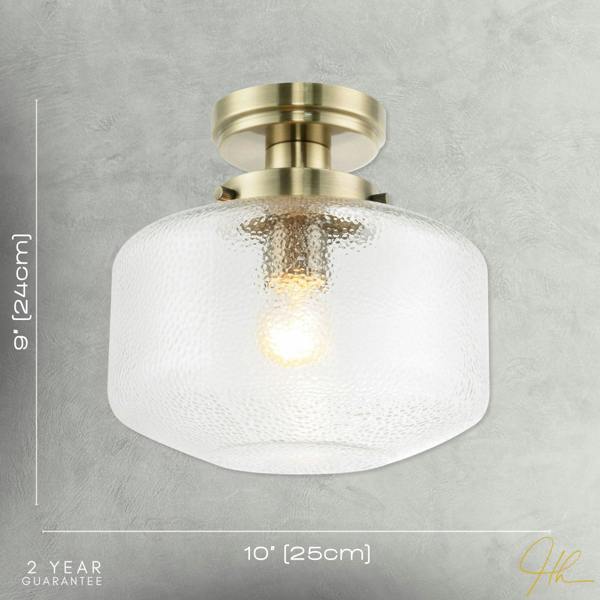 Antique Brass Semi Flush Ceiling Light with Dimpled Clear Glass Shade Image 7