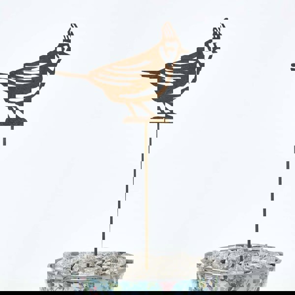 HOMESCAPES Steel Crested Tit Garden Stake Decorations, Set of 2