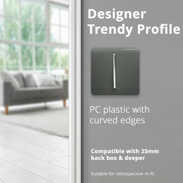 Trendi Switch 1 Gang 1 or 2 way Rocker Light Switch in Charcoal Grey